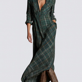RACHEL - LONG GREEN CHECKED DRESS LUXE